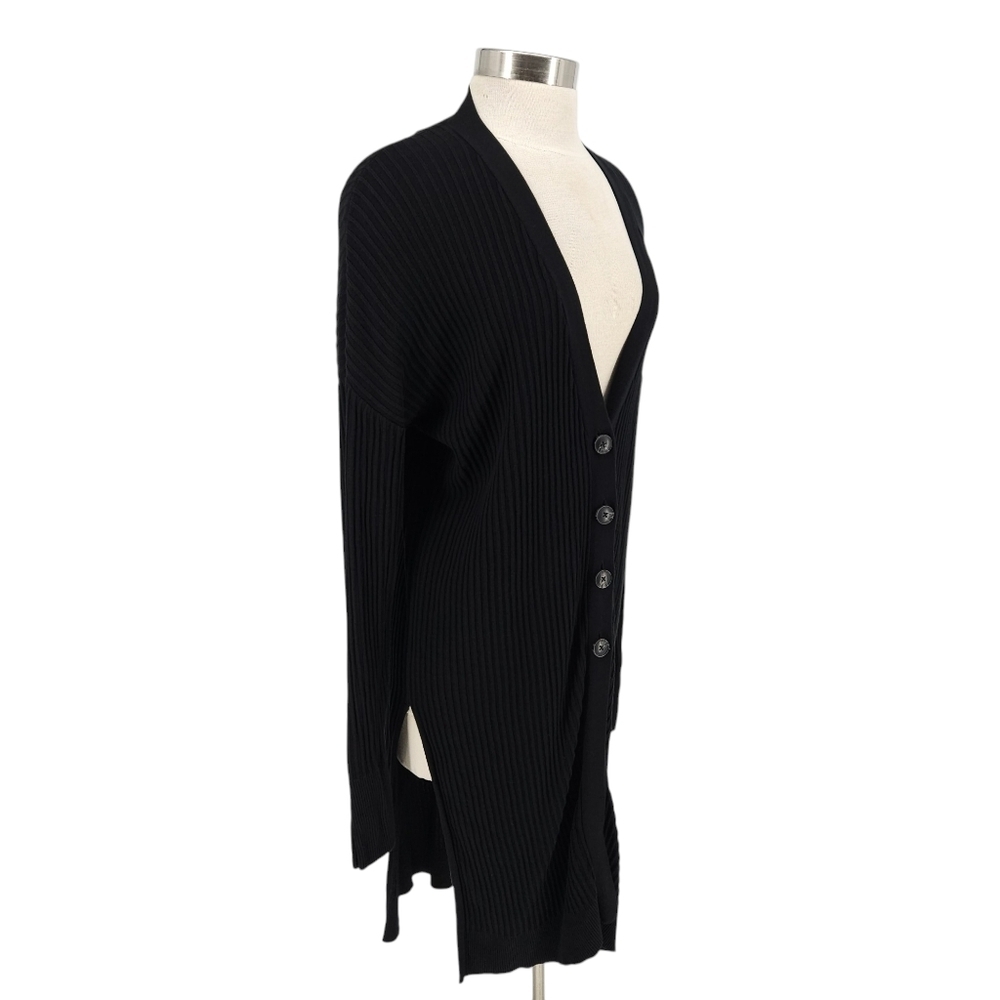 John + Jenn Tunic Sweater Cardigan Black Long Sleeve Rib Knit VNeck Button Large - Picture 2 of 5
